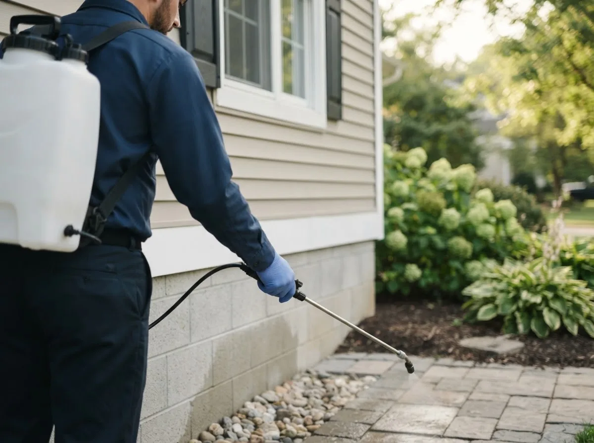 Pest control technician inspecting a home in Mapleton, ME